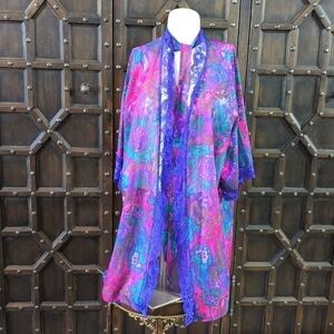 Sexy Vibrant Jewel Tone Lightweight Robe With Tie. Has Been Dry Cleaned XL